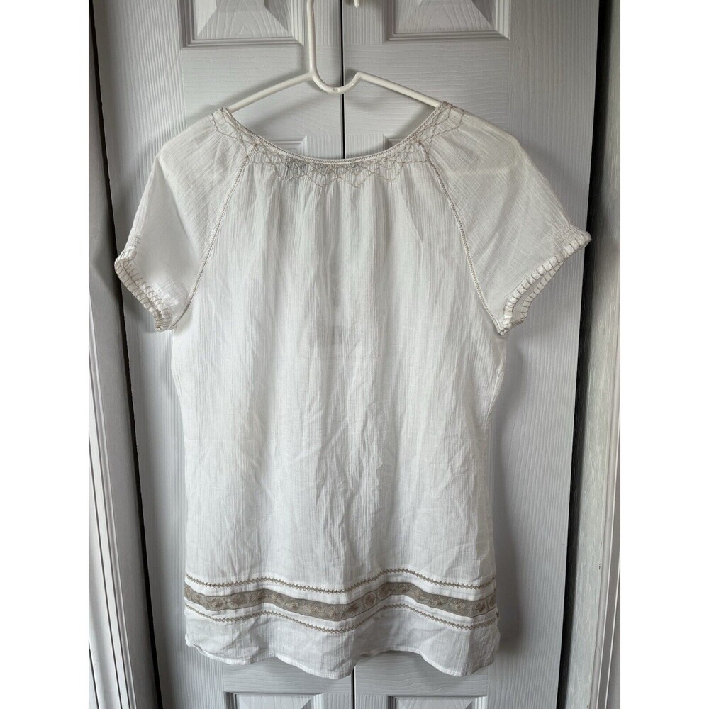 Eddie Bauer Woman White Gauzy Cotton Tunic Top Boho Western Hippie Festival S - Picture 7 of 11
